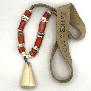Twine & Twig Leather Suede Bead Shell Pendant Necklace One Of A Kind